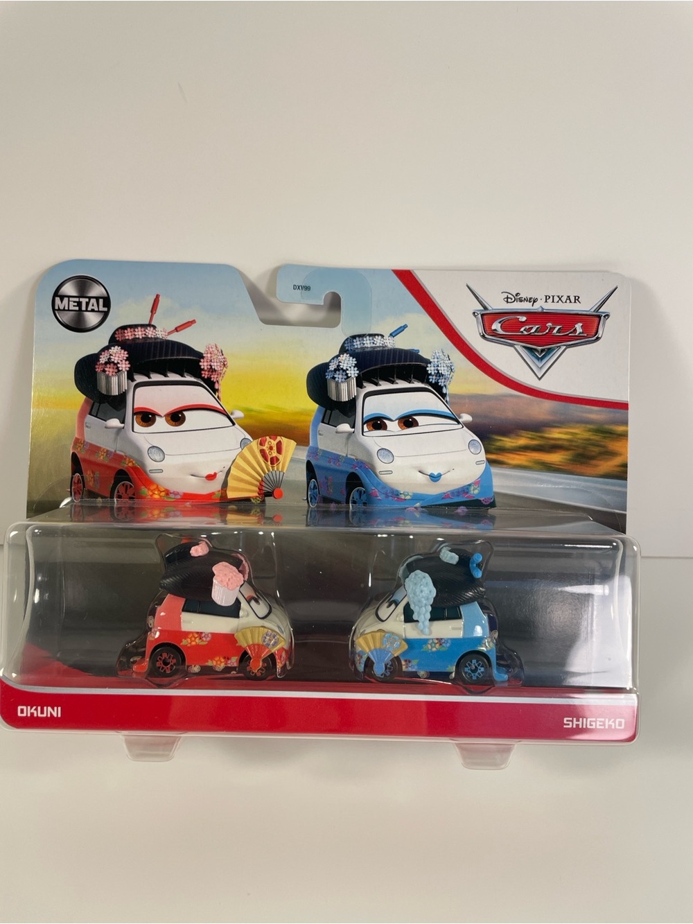 Shigeko & Okuni Mini Car Twin Pack - Red & Blue - small dent in cardboard